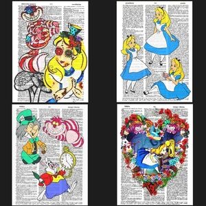 Alice in Wonderland Book Page Art Print Bundle
